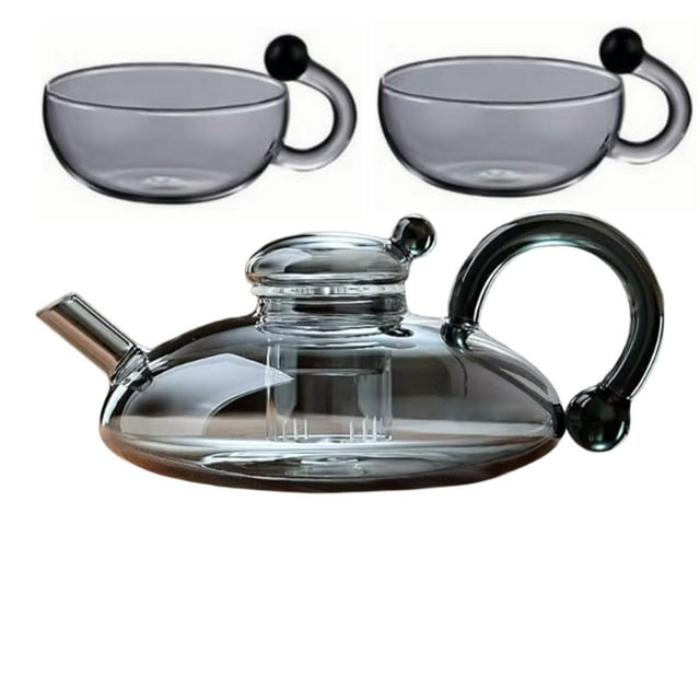 Lksixu Heated Teapot High Borosilicate Glass Rats Tail Pot +2 Rats Tail Cups Kitchen Gadgets