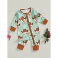 thumbnail image 3 of Suealasg Christmas Baby Girls Boys Footies Pajamas Long Sleeve Rompers Snowman Print Zip Up Full Length Jumpsuit 3 6 12 18 Months Infant Fall Coming Home Clothes, 3 of 8