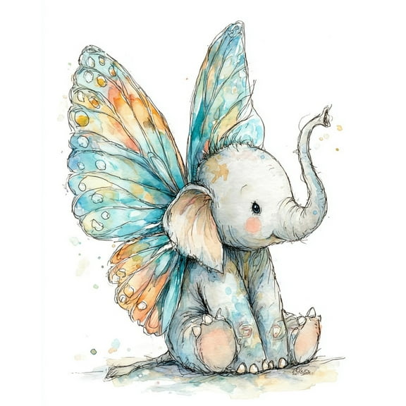 Paint by Numbers for Adults Kids Beginner Colorful-Winged Baby Elephant DIY Acrylic Painting by Numbers Kits with Brushes Acrylic Pigment Home Decoration Gifts 16 x 20 inch