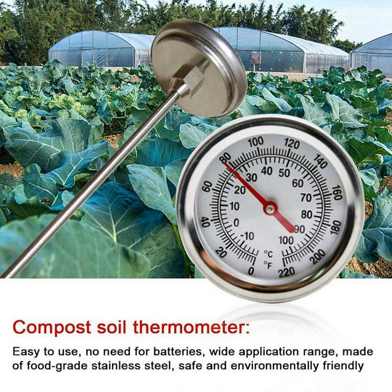 Ejwox Compost Thermometer for Backyard Gardening Composting, 2 Pack Stainless Steel Bimetal Worm Bin Soil Thermometer with 20 inch Stem, Silver