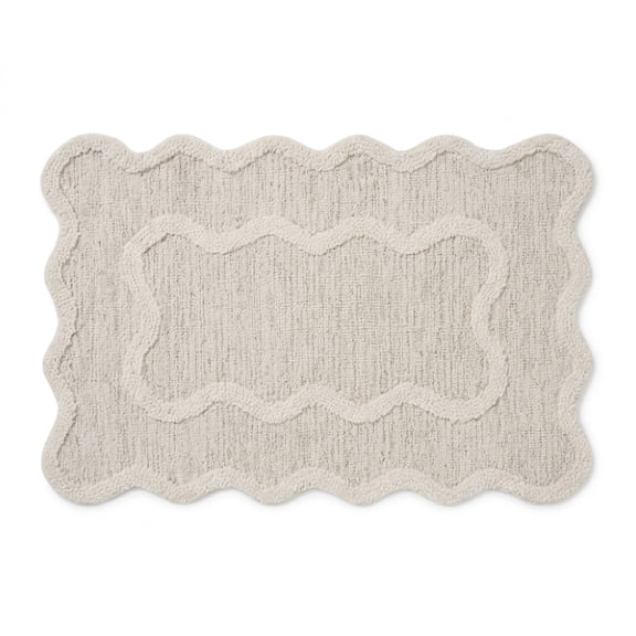 Aemutady Bathroom Rug Non Slip Washable, 23.62"x15.75" Soft Scalloped Shower Mat Absorbent Floor Carpet for Bathroom Decor