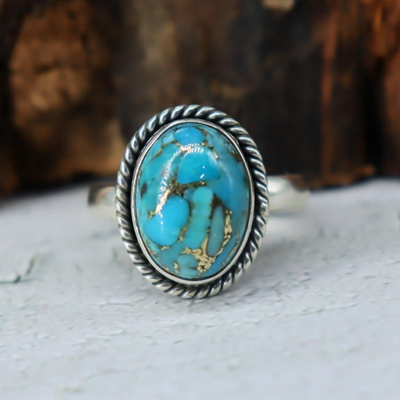 Mohave Turquoise Ring, Pure Silver Ring, Handmade Ring, Turquoise Band Ring, Statement Ring, Anniversary Gift For Her, December Birthstone