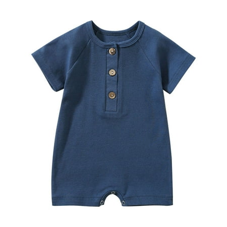 

AhaBrexf Summer Baby Boy Clothes Baby Girl Clothes Short Sleeve Solid Color T-Shirt Jumpsuit Romper Navy 12-18 Months