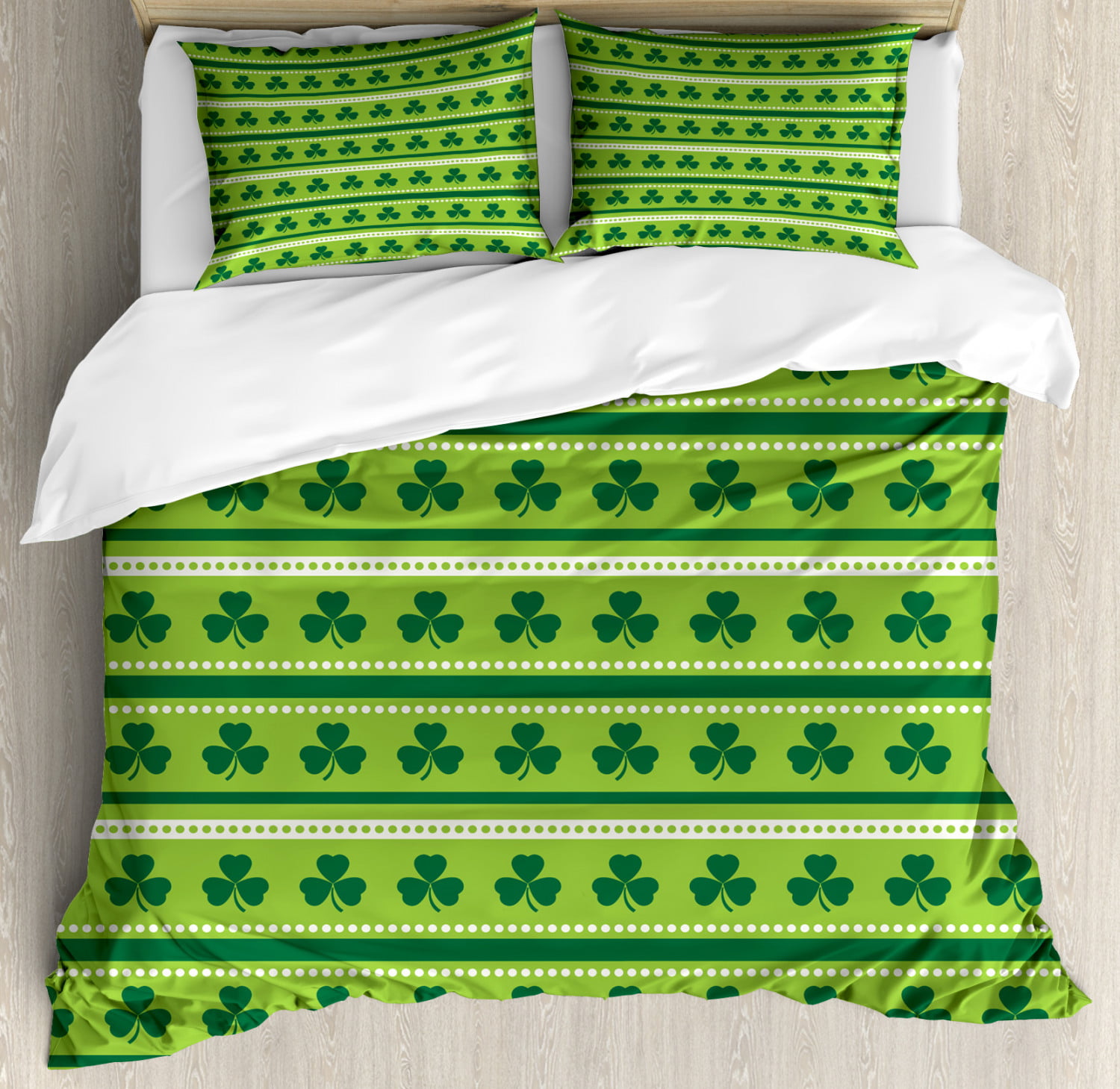 Green Duvet Cover Set Traditional Irish Pattern With Clovers