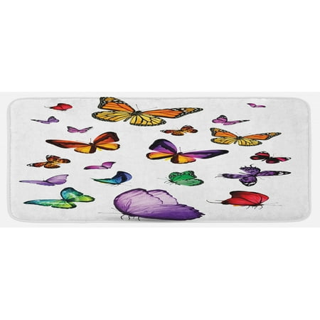 

Butterfly Kitchen Mat Arrangement of Different Colored Flying Butterflies Independent Animal Plush Decorative Kitchen Mat with Non Slip Backing 47 X 19 Multicolor by Ambesonne