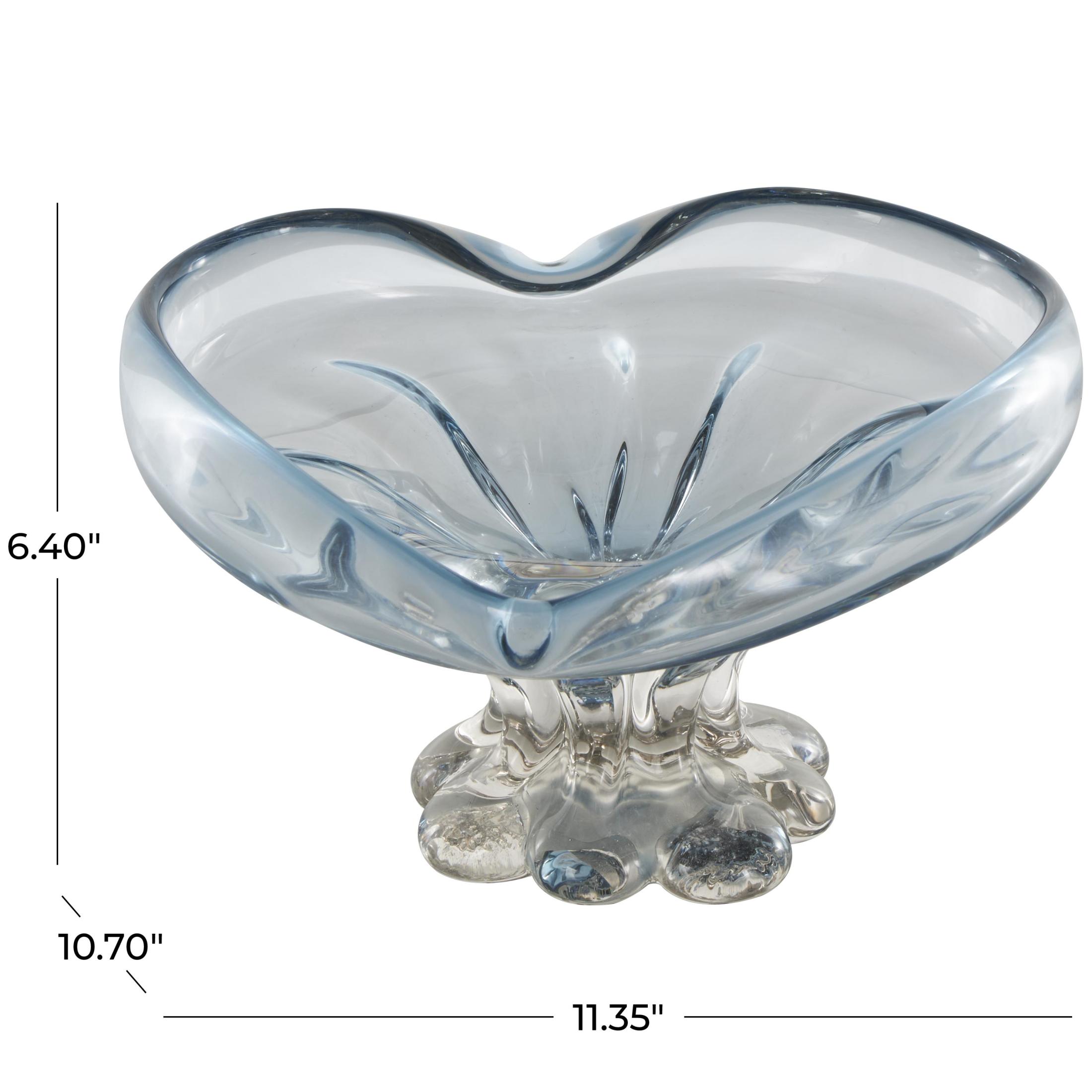 DecMode 11" Round Ombre Heart Blue Glass Decorative Bowl with Folded Curve Opening and Scalloped Base