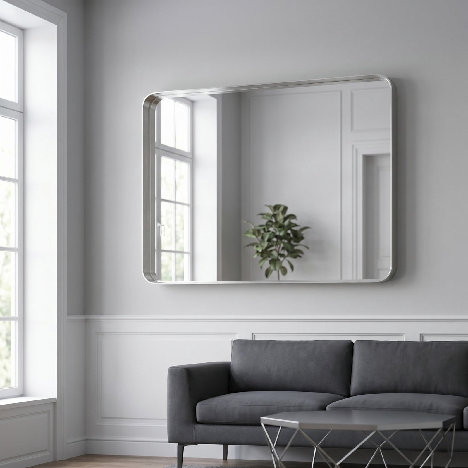 GRAHMCY 36"x40" Bathroom Mirror Wall Mounted Rectangular Vanity Mirror with Deep Frame, Silver