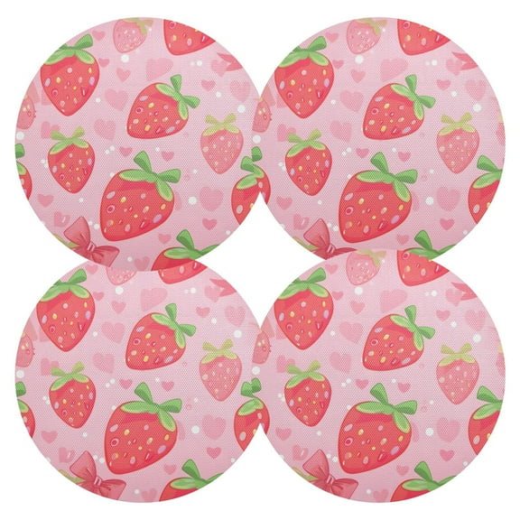 Ryvnso Strawberry and Heart Round Plate Mats Dining Table Placemat Set of 4 for Holiday Decoration