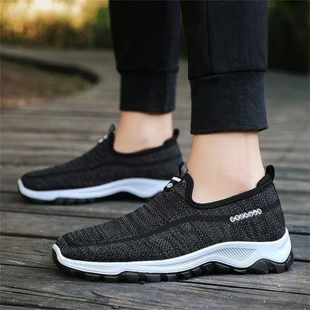 

iLUGU Fashion Summer And Autumn Men Sneakers Solid Color Fly Woven Mesh Breathable And Comfortable Slip On Casual