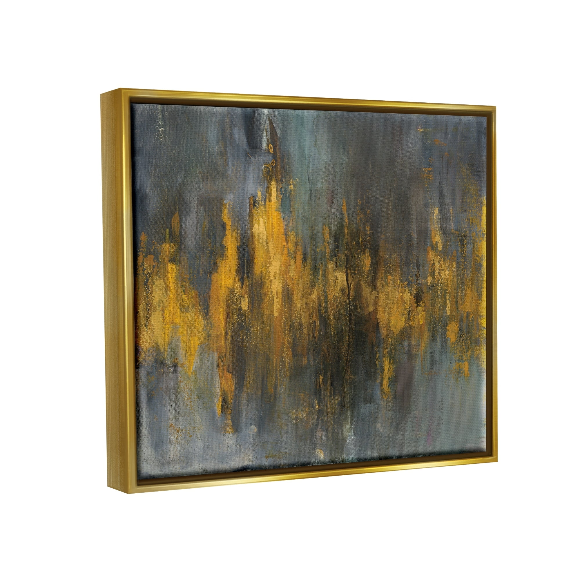 Stupell Industries Black and Gold Abstract Fire Luster Gray Framed Floating Canvas Wall Art, 24x30, by Danhui Nai