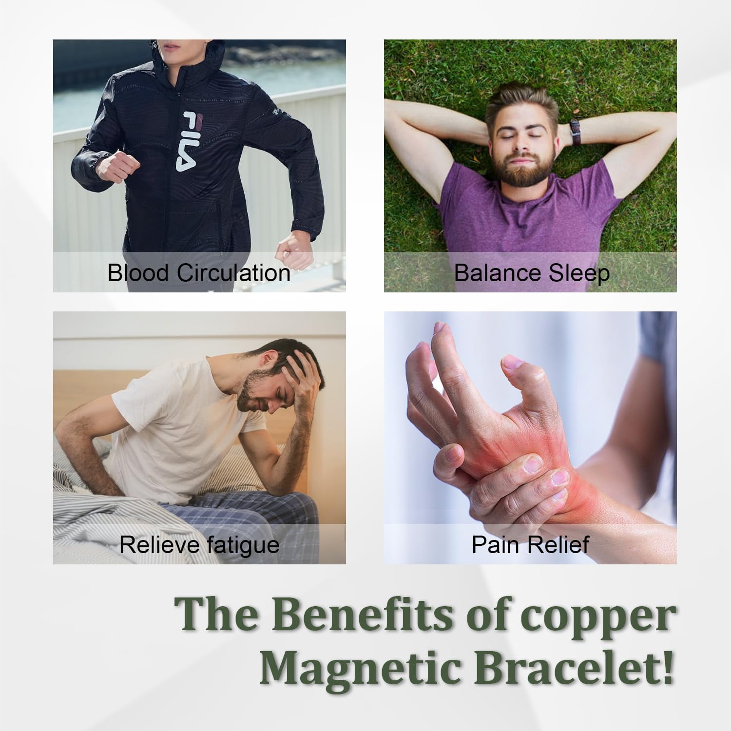 Wollet Copper Magnetic Bracelet Ring Set for Men, Adjustable Cross，99.99% Pure Copper Jewelry Gift for Dad
