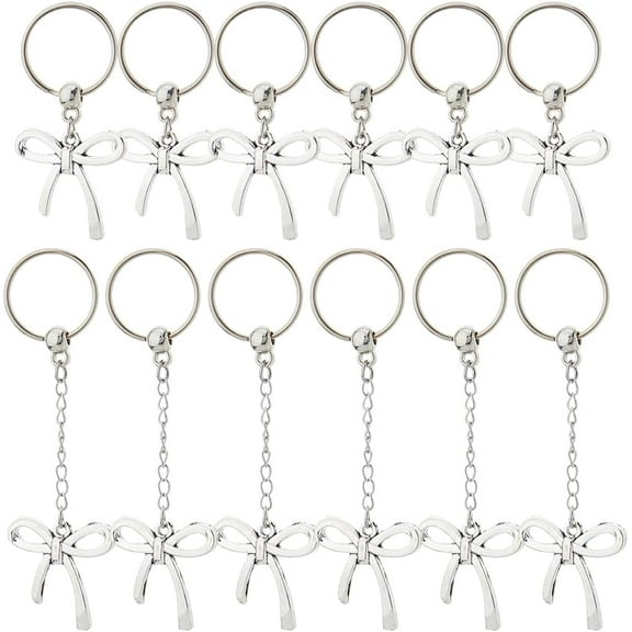 12Pcs Keychain Alloy Bowknot Charm with Keyrings Pendant Jewery Finding Kits for Girls Women Cute Metal Key Chains Small Hainging Ornament for Purse Zipper Bag Phone Case for DIY