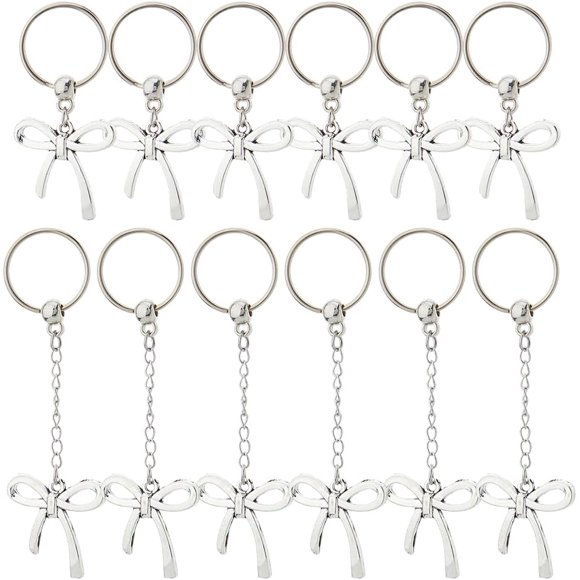 12Pcs Keychain Alloy Bowknot Charm with Keyrings Pendant Jewery Finding Kits for Girls Women Cute Metal Key Chains Small Hainging Ornament for Purse Zipper Bag Phone Case