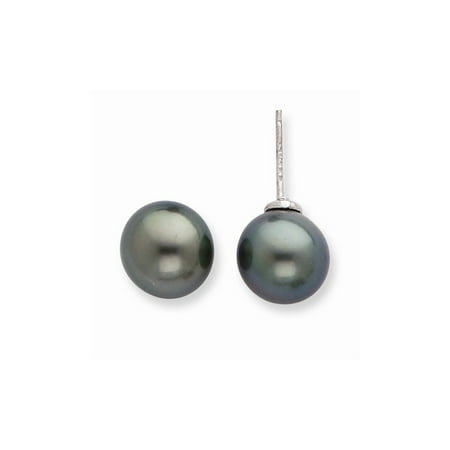 10mm Black Tahitian Pearl Earring - 14k White Gold 10mm Black Round Saltwater Cultured Tahitian Pearl Post Stud Ball Button Earrings For Women Gift Set