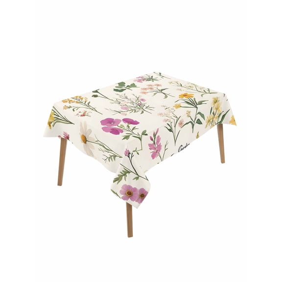 Wildflowers Table Cloth, Blossoming Botanical Prints Garden Floral Waterproof Tablecloth for Rectangle Tables, Reusable Washable Fabric Table Cover for Restaurant Kitchen Dining Tables 52"x70"