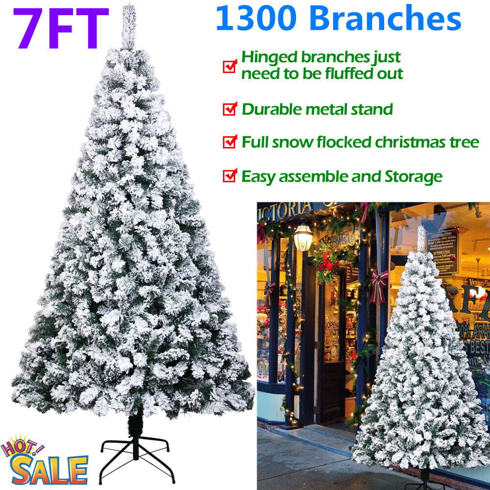 Flocking Christmas Tree 6ft 7ft PVC 750/1300 Branches Xmas Gifts Holiday Decor 