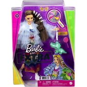 Barbie Extra Fashion Doll with Long Brunette Hair & Bling Clips in Dress with Accessories & Pet