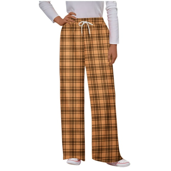 GigrtiJin Lounge Long Pants for Women Checkered Printed Drawstring Wide Leg Pants with Slide Pocket Hipster Streetwear Trousers