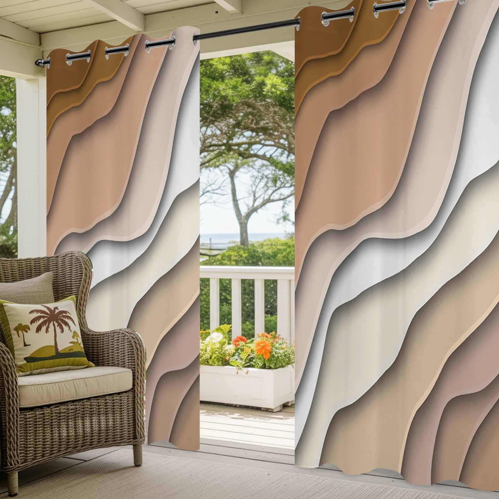 Outdoor Curtains for Patio Waterproof, Brown Ombre Windproof Pravicy Outside Porch Blackout Curtain, Modern Geometric Abstract Aesthetic Cream Sun Blocking Grommets Curtains for Cabana 54"x108"