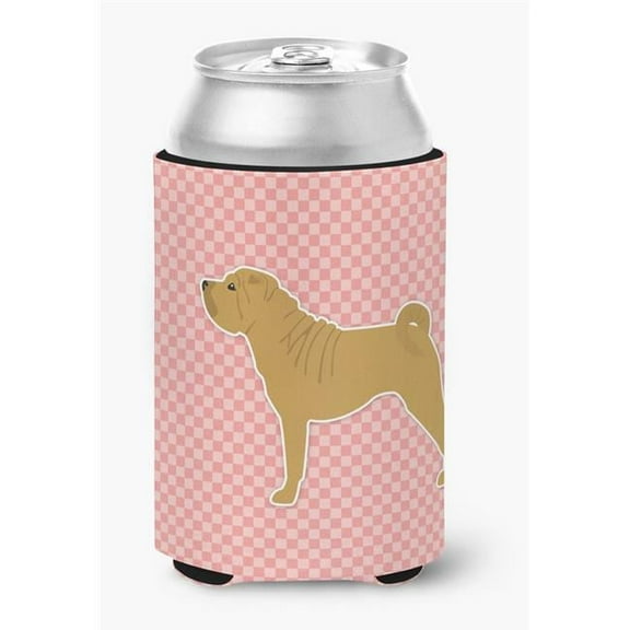 Shar Pei Merry Checkerboard Pink Can or Bottle Hugger