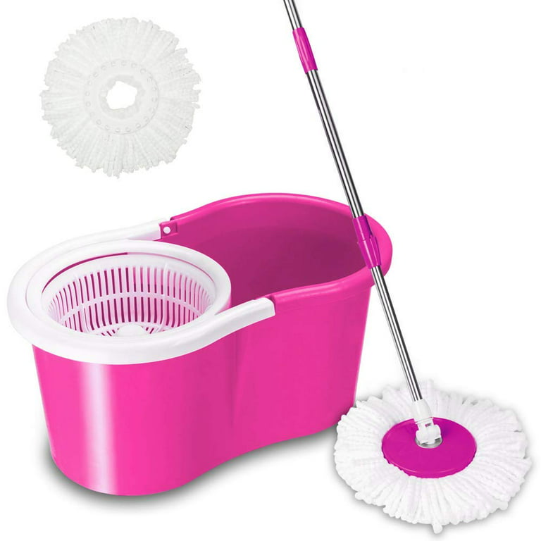 Ktaxon Microfiber Rotate Mop with Bucket 2 Heads Rotating 360-Degree Easy  Cleaning Floor Mop Pink 