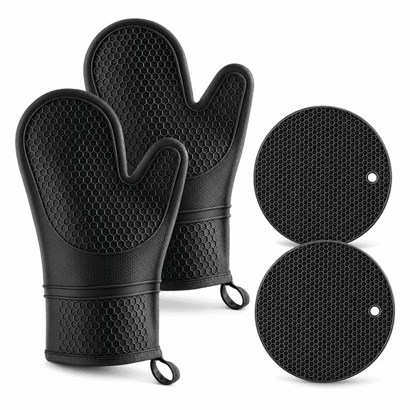 Silicone Oven Mitts, Heat Resistant for Baking Gloves 2 Mitts 2 Pot Holders