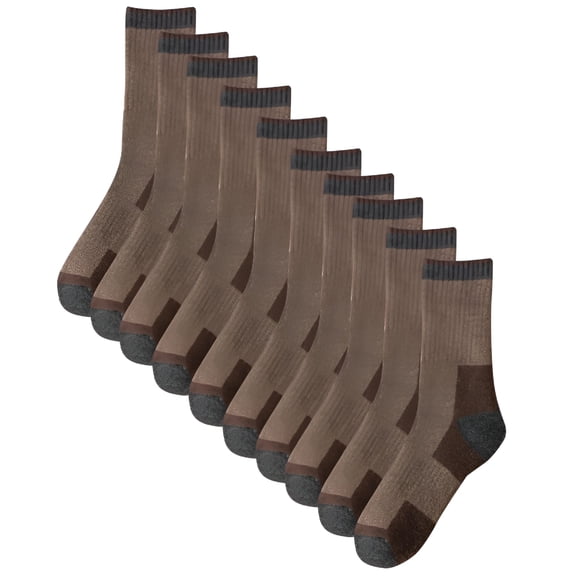 TELOLY Men'S 5 Pairs Mid Calf Socks Winter Thermal Moisture Wicking Socks Terry Crew Socks Coffee Free Size Brown Socks Men