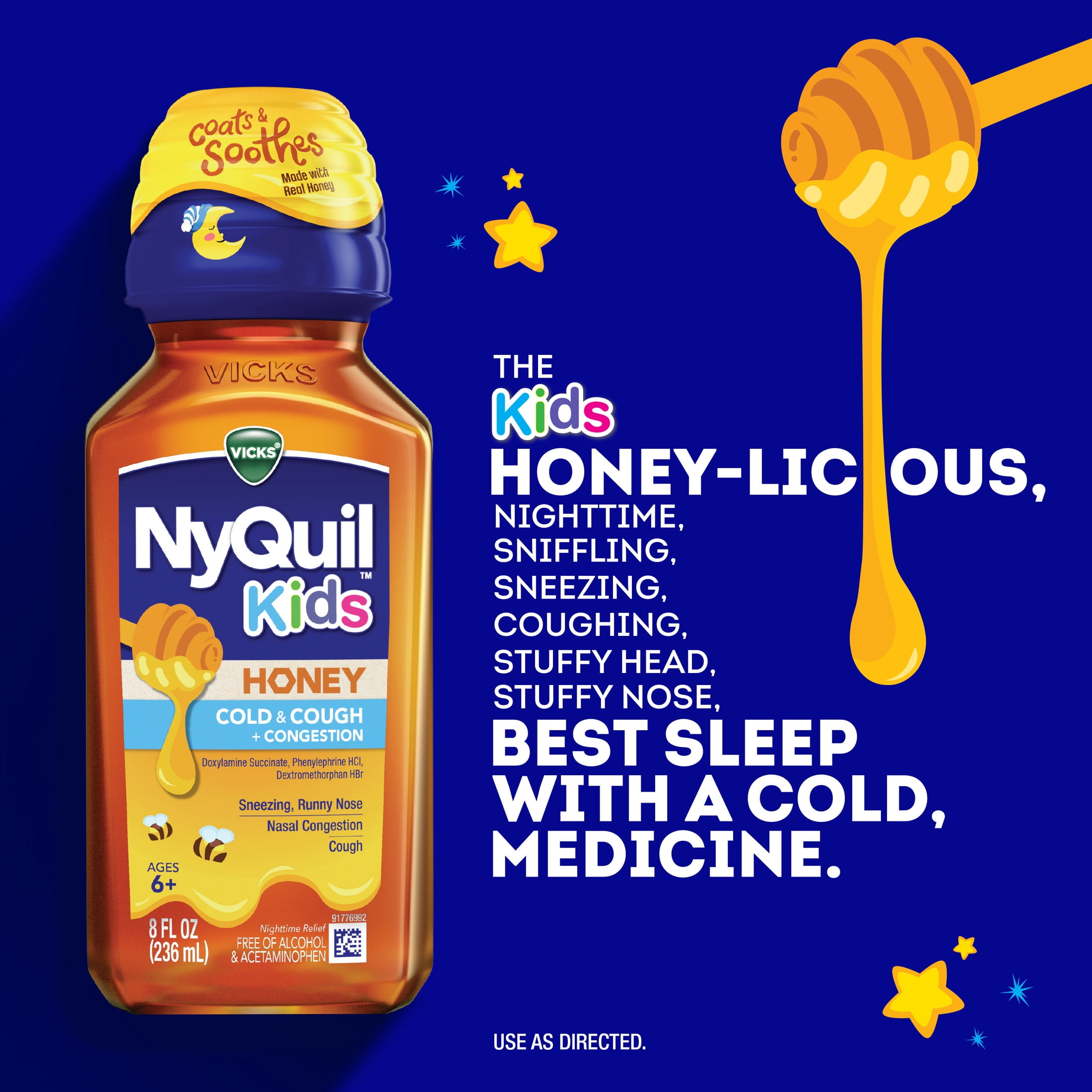 Vicks NyQuil Kids Honey Cold & Cough + Congestion Liquid Medicine, 8 fl oz