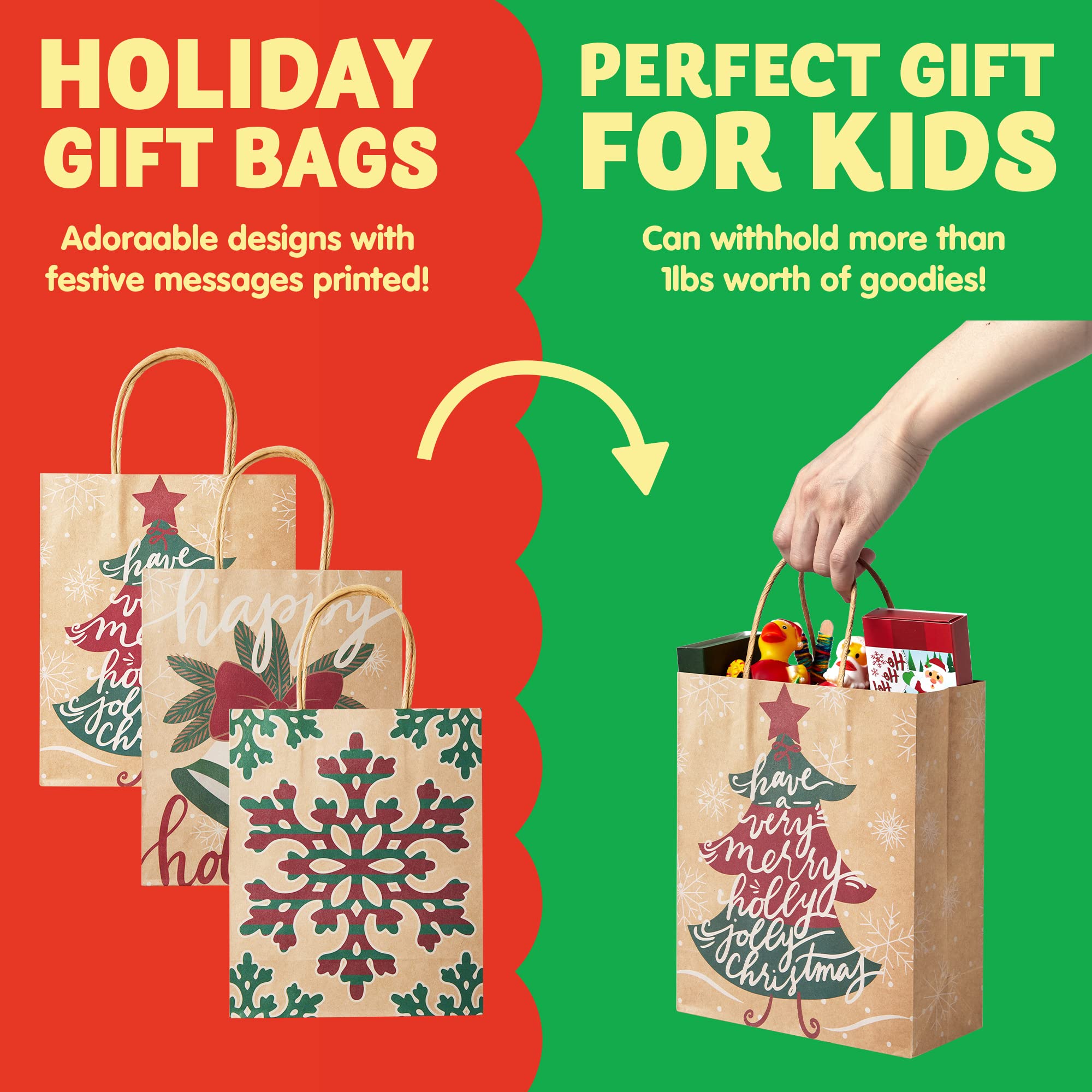 100-Pack Kraft Paper Gift Bags With Handles – Assorted Sizes For Xmas, Retail, Parties & Goody Bags