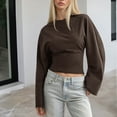 thumbnail image 2 of ZHYou Women's Cropped Long Sleeve Tops Loose Fit Batwing Sleeve Soft Stretchy Tee Shirts,Brown,Size XL, 2 of 9
