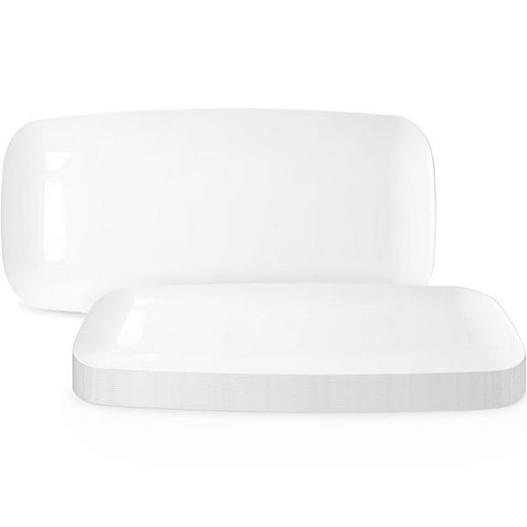 Clear Plastic Rectangular Plates IFF17 With Flat Raised Edge Design (10.6" x 5") - Pack Of 10 - Stylish & Disposable, Perfect for Parties, Entertaining, Events, & Home Use