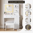 thumbnail image 2 of White Vanity Desk Set with Stool, Mirror & Lights, Charging Station, 2 of 2