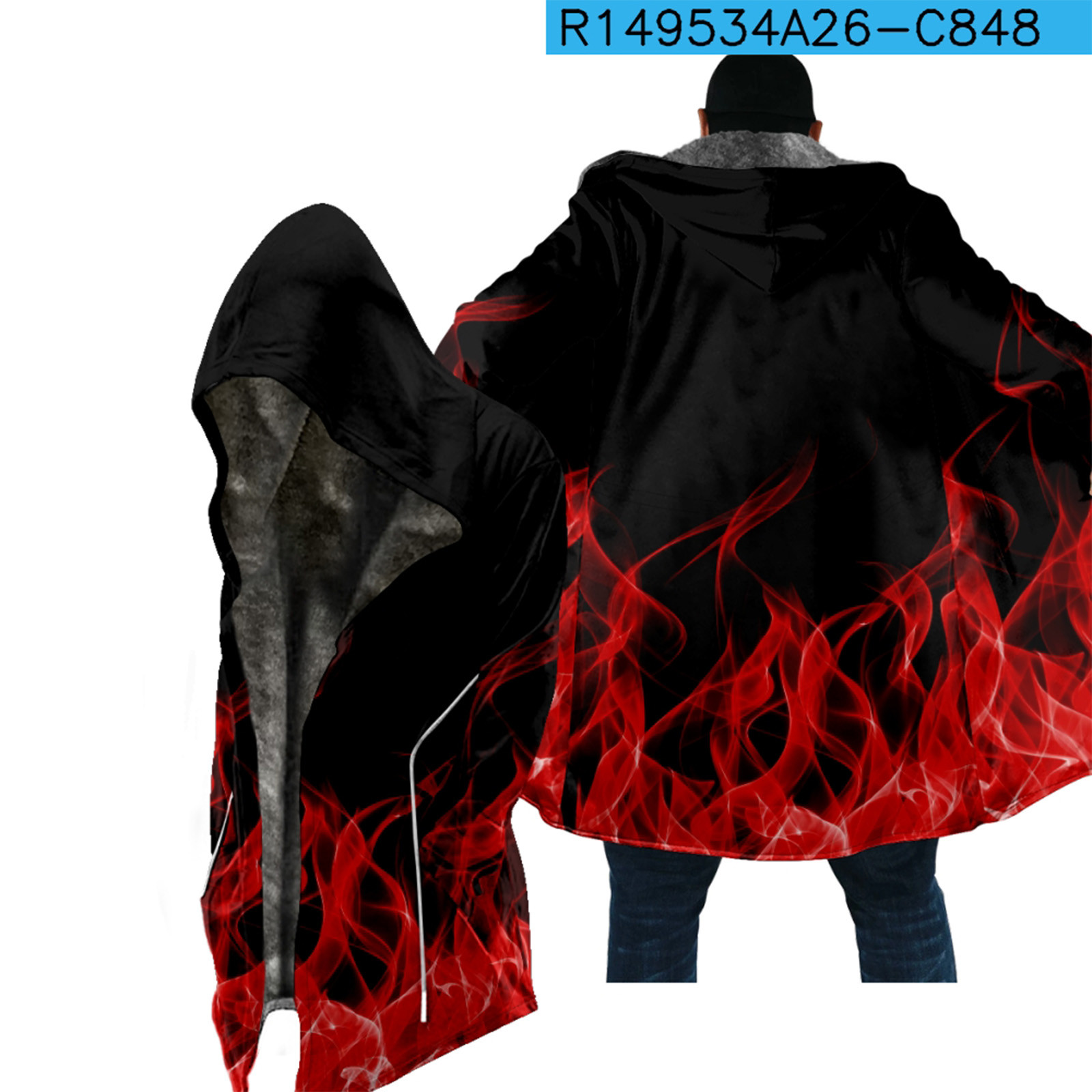 cllios Flame Print Fleece Hoodie for Men Fashion Sherpa Lined Zip Up ...