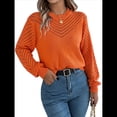 thumbnail image 1 of Suéteres de Crochet para Mujer, Cuello Redondo, Larga, Lindos Suéteres de Algodón Calados, Tops de Punto. Color Naranja L, 1 of 10