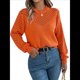 thumbnail image 1 of Suéteres de Crochet para Mujer, Cuello Redondo, Larga, Lindos Suéteres de Algodón Calados, Tops de Punto. Color Naranja M, 1 of 10