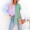 thumbnail image 6 of Women's Corduroy Color Block Boyfriend Shirts Oversized Loose Fit Button Down Blouse Tops with Pocket, 6 of 8