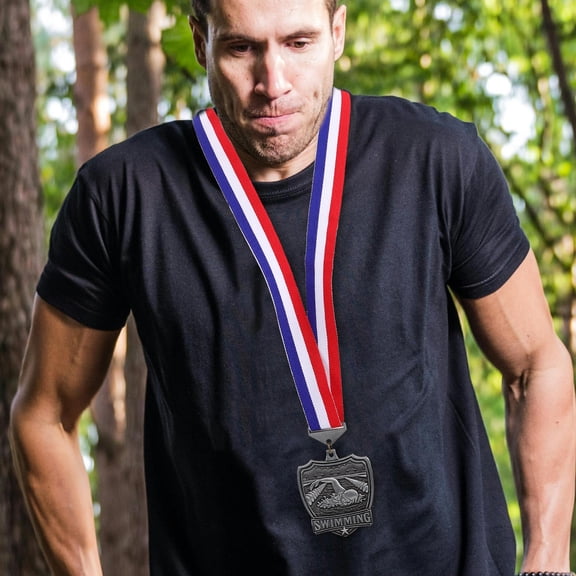 WHAMVOX 3pcs Swimming Medals Award Medals With Neck Ribbons Winner Participation Medal Awards Cheer Participation Trophy Metal Prize