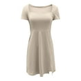 thumbnail image 3 of Women Dress Square Neck Short Sleeve Mini Dress Side Slit Stretchy A Line Dresses, 3 of 3