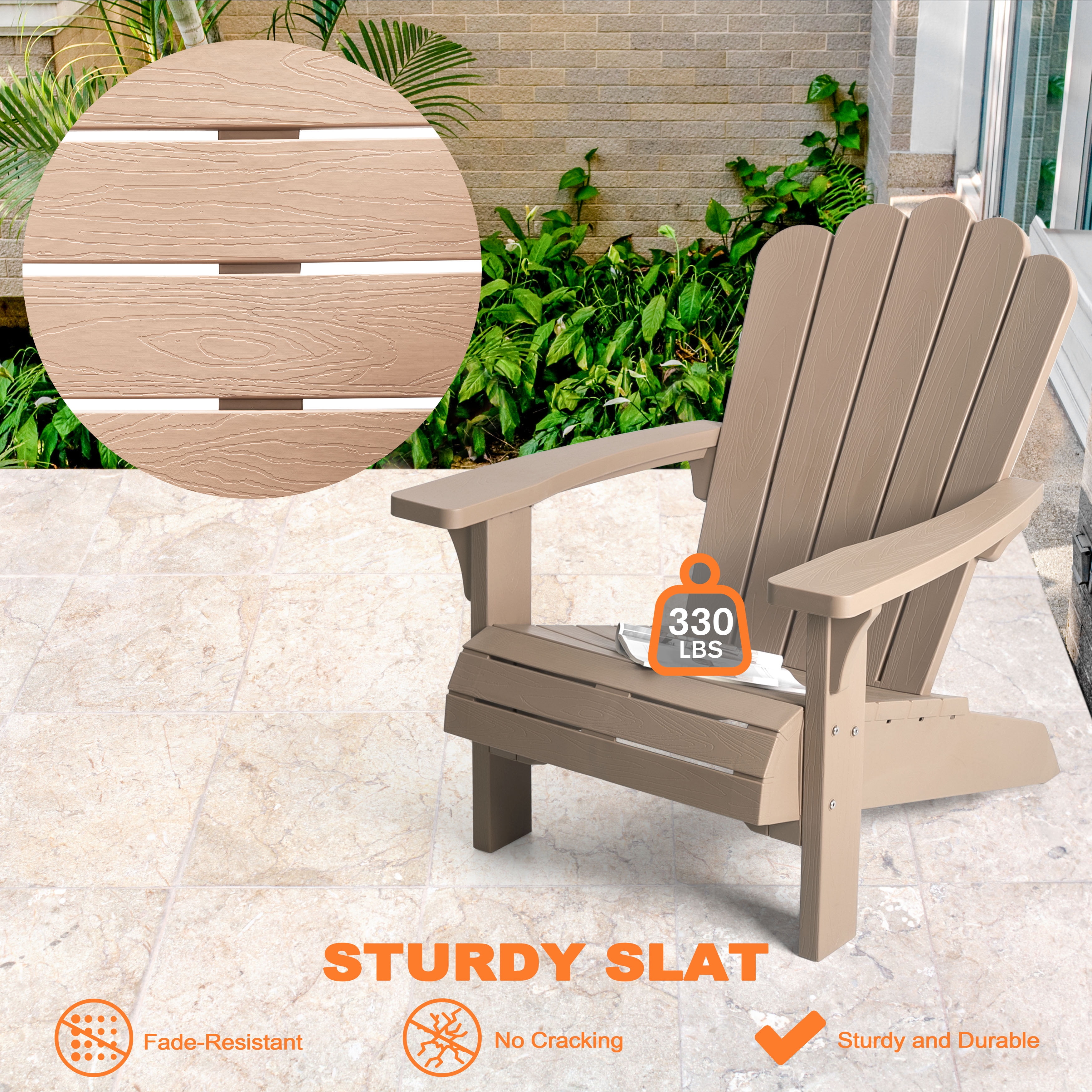 Nuu Garden Adirondack Chair, Patio Chair Weather-Resistant, Outdoor Chair, Lawn Chair with Widened Armrests, Fire Pit Chair for Deck, Outdoor, Porch, Backyard, Garden, Champagne