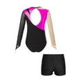 thumbnail image 4 of iEFiEL Kids Girls Gymnastics Figure Skating Outfit Long Sleeve Keyhole Back Bodysuit with Shorts Dance Suit Hot Pink&Black 8, 4 of 7