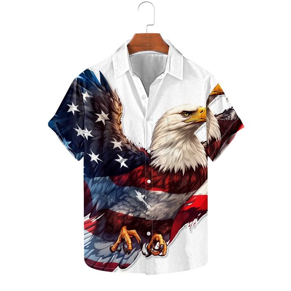 WAENQINLA Big and Tall Hawaiian Shirts for Men Short Sleeve Beach Shirt The American Flag Printed Summer Casual Button Down Shirts
