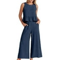 thumbnail image 4 of Women's Summer 2 Piece Outfits Sleeveless  Tank Crop Button Back Tops Wide Leg Pants Set with Pockets, 4 of 4