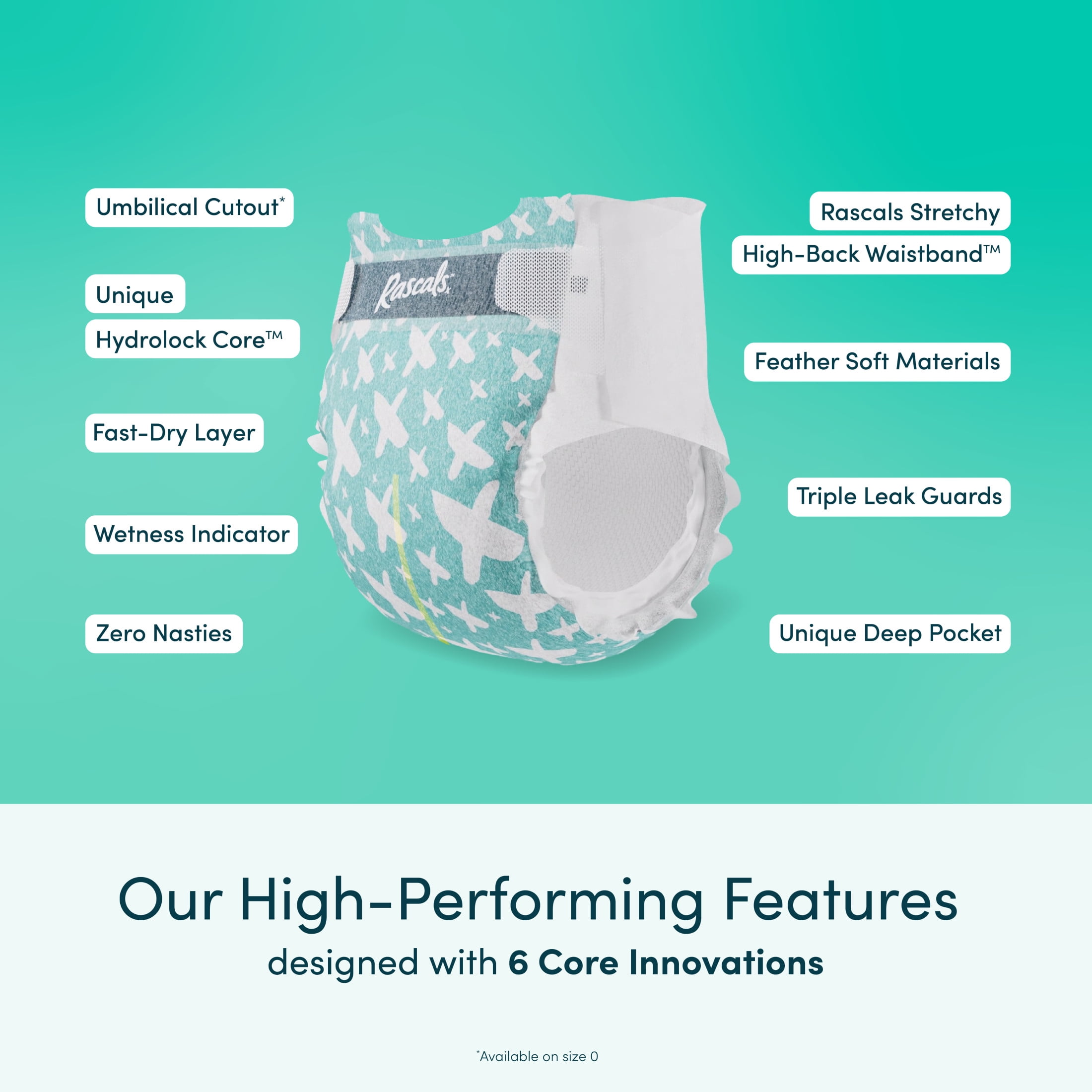 Rascals Premium Diapers, Size N, Carton, 68 Count, Preemie to Size 7