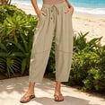 thumbnail image 2 of LIaqionyy Womens Cotton Linen Pants Baggy Wide Leg Lounge Elastic Waist Drawstring Lightweight Trousers with Pockets, 2 of 8