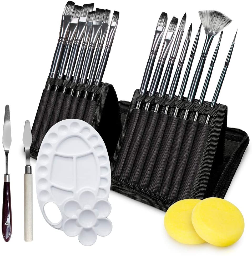 6pcs Paint Brushes and 1pc Palette Tray Set for Children Adults Watercolor Oil Acrylic Gouache Art Painting Supplies