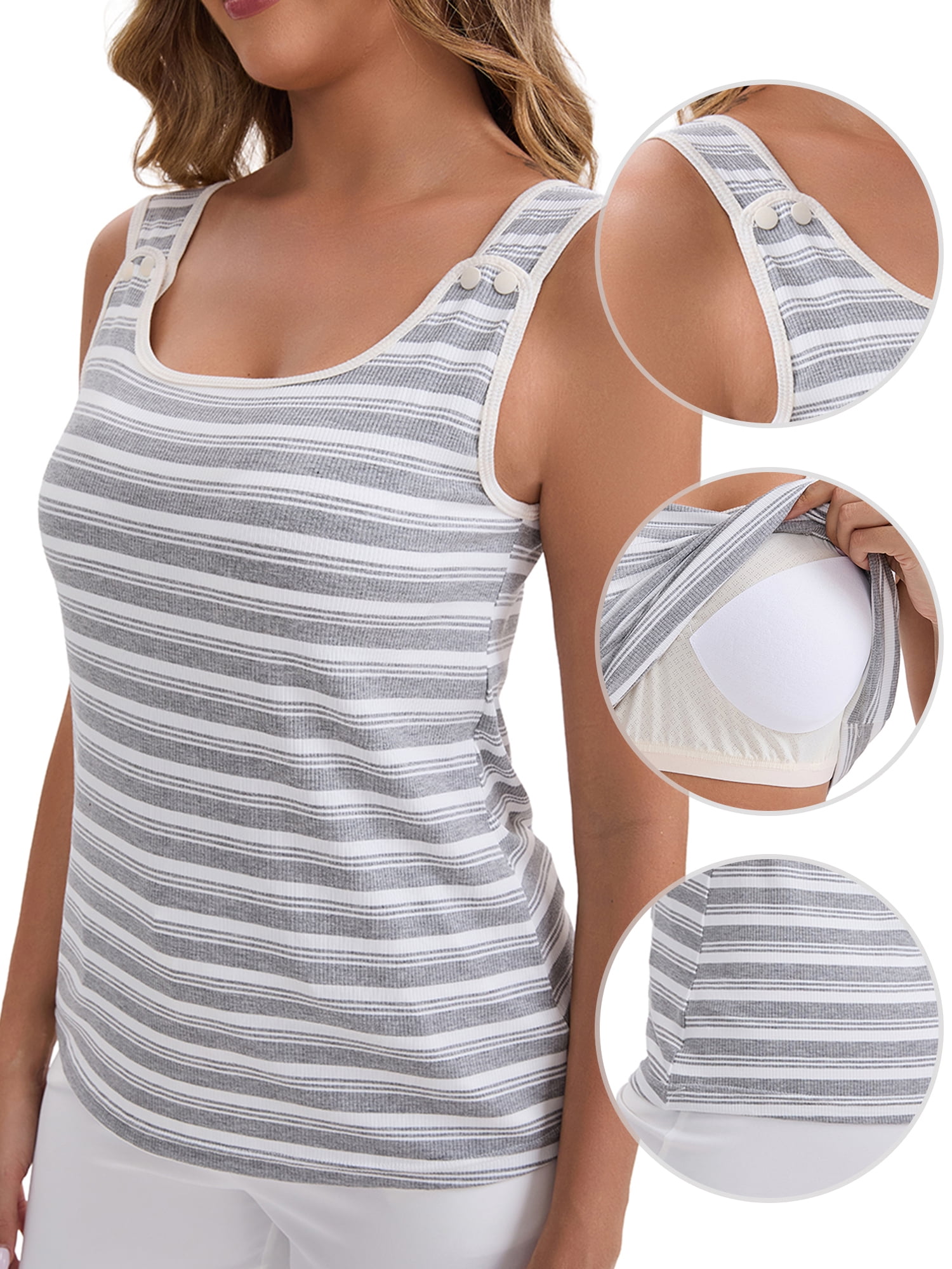 DARING DIVA Women's Breastfeeding Maternity Tank Top Padded Undershirt XL Gray