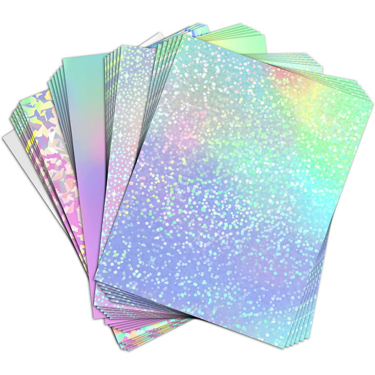  90 Sheets Holographic Sticker Paper Transparent A4 Vinyl  Holographic Sticker Laminate Sheets Clear Overlay Lamination Holographic  Film Paper Self Adhesive Waterproof with Gem Spot Rainbow Star Pattern :  Arts, Crafts 