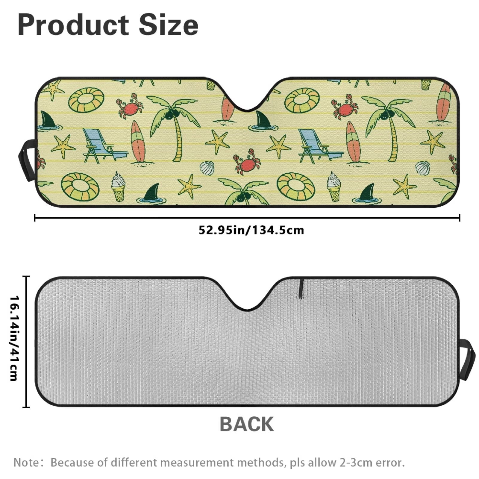 HUIAOCNG Beach Pattern Windshield Sun Shade,American Flag Car Sun Shade for Rubicon Sahara TJ JK JKU 2 Door & 4 Door, UV Rays Blocker Sun Visor Shade Keep Vehicle Cool,Black