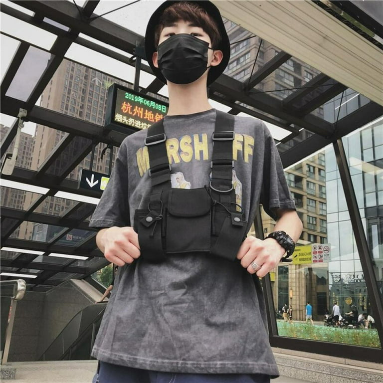 Fashion Nylon Chest Bag Black Hip Hop Vest Outdoor Functional Tactical  Harness Chest Bag