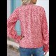 thumbnail image 4 of Blusa de Estilo Bohemio con Cuello en V y Mangas Largas, Estilo Floral, Informal, Holgada, de Verano, con Mangas Abullonadas para Mujer. Rojo M, 4 of 6